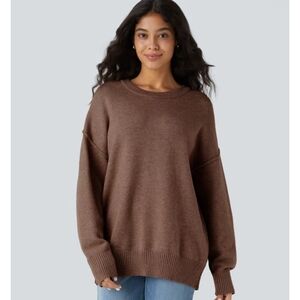 Halara Round Neck Dropped Shoulder Sweater